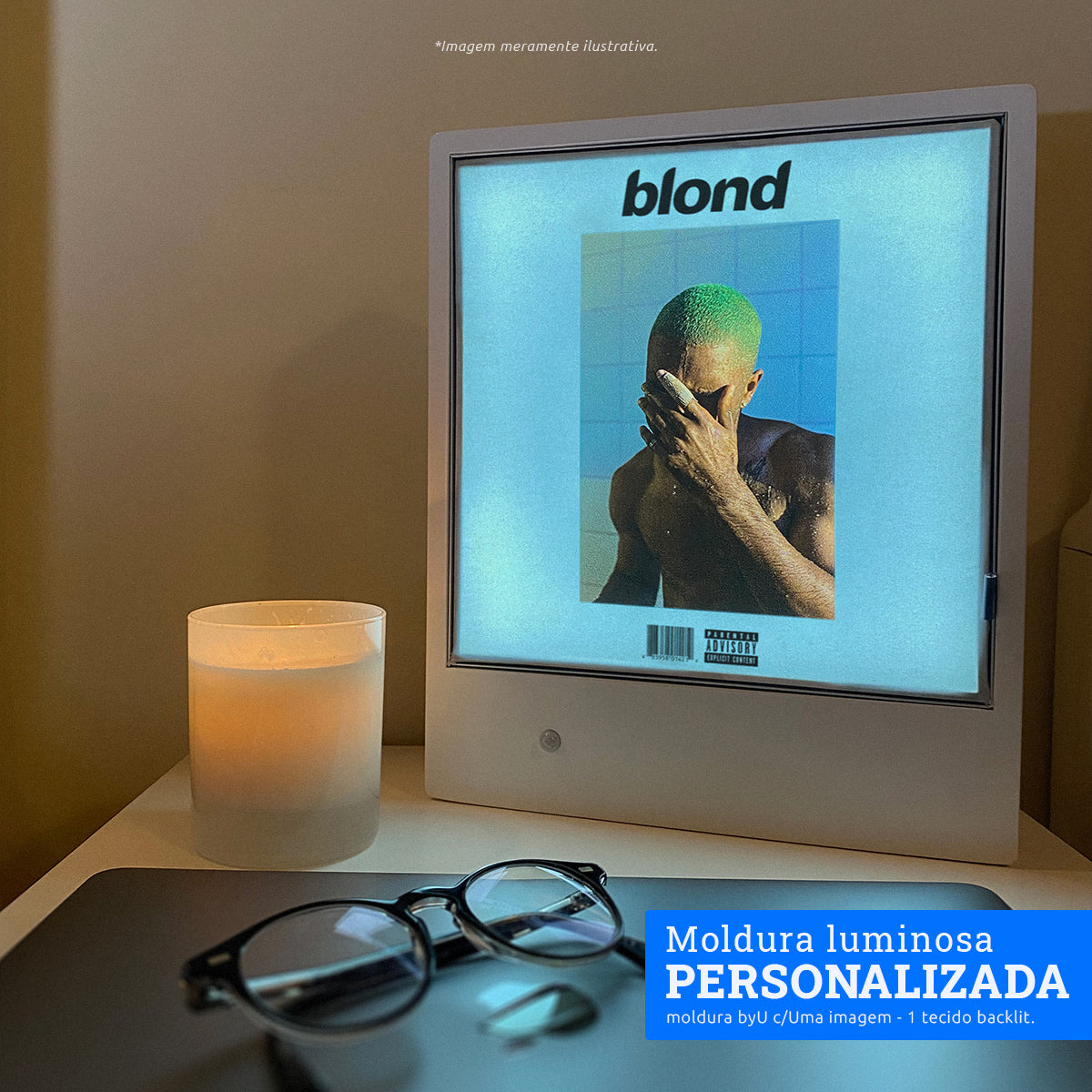 Moldura Luminosa personalizada no formato polaroid com tecido backlit. Imagem personalizada. Basta fazer o upload da sua. Um toque de decoração moderno com tecidos backlit personalizados que facilmente podem ser mudados.